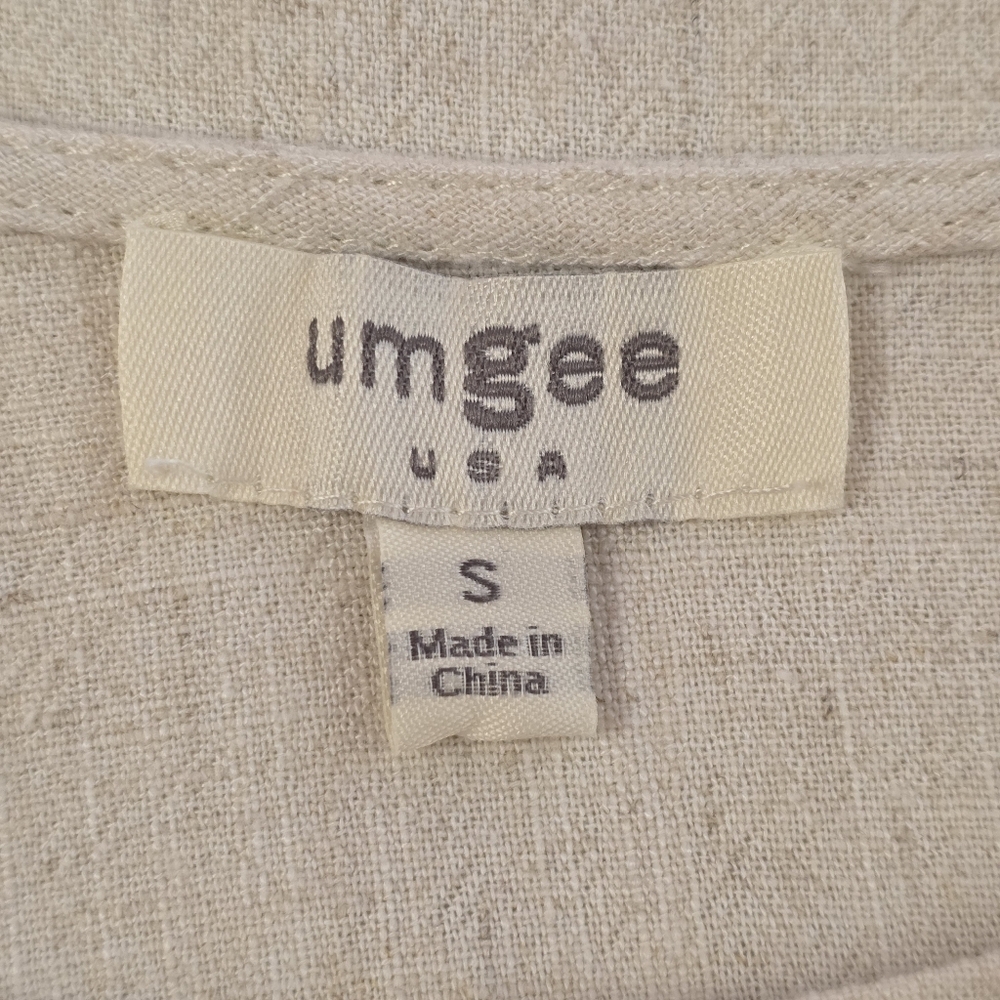 Umgee Linen Blend Boho Blouse Crochet Granny Square Puff Sleeve Women Small - Picture 8 of 9